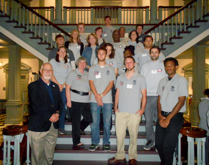 Sussex County Habitat for Humanity's AmeriCorps members for 2013 include in back AJ Brighton, Long Neck; fifth row (l-r) Bradford Rush, Ohio; and Colton Bradley, Seaford; fourth row, Emily Beck, Wis.; Bethany Miller, Wyo.; Jalpurnia Trader, Bear; third row, Anthony Gibbs, Pa.; Jacquelyn Sanders, Georgetown; Mulbah Johnson, Dover; Melissa Korik, Conn.; Chad Miller, Georgetown; second row, Lyndsay Humphreys, Georgetown; Allison Steffens, Chestertown, Md; Danielle Gibbs, Mass.; Nick Annino, Pa.; bottom row, Clive Rainey, keynote speaker; Nancy Greene, Delaware Habitat for Humanity AmeriCorps programs manager; James Mohr, Milford; Matt Gabel, Annapolis, Md.; Kyle Richardson, Calif. SOURCE SUBMITTED